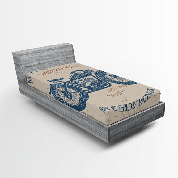 Ambesonne Vintage Fitted Sheet, Retro Chopper Rider, Twin Size, Slate Blue Tan
