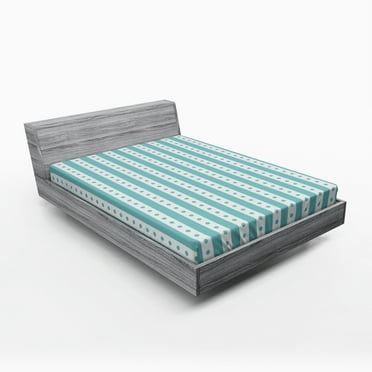 Ambesonne Vintage Fitted Sheet, Retro Dots and Stripes, Full Size, Mint Green and White