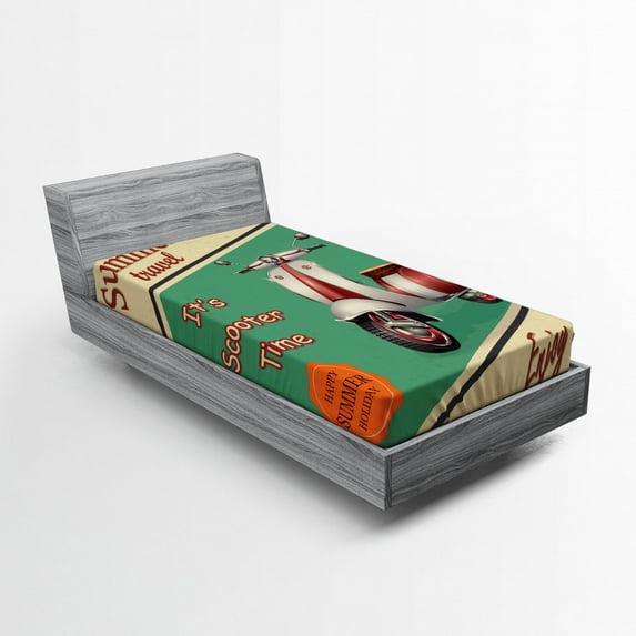 Ambesonne Vintage Fitted Sheet, Retro Motorbike Words, Twin XL Size, Multicolor