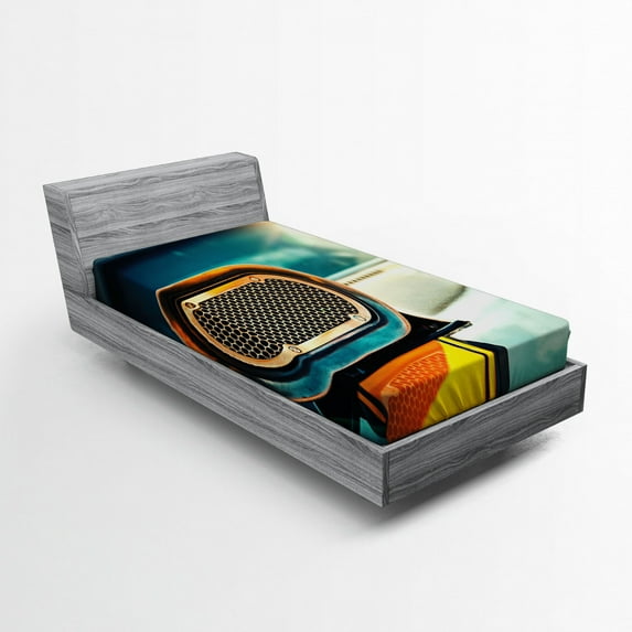Ambesonne Vintage Fitted Sheet, Retro Muscle Car Hood Art, Twin Size, Turquoise and Orange