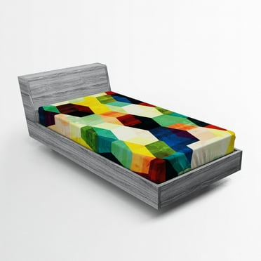 Ambesonne Vintage Fitted Sheet, Rhombus Pattern Grunge, Twin Size, Multicolor