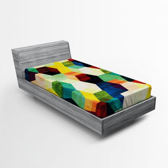Ambesonne Vintage Fitted Sheet, Rhombus Pattern Grunge, Twin Size, Multicolor