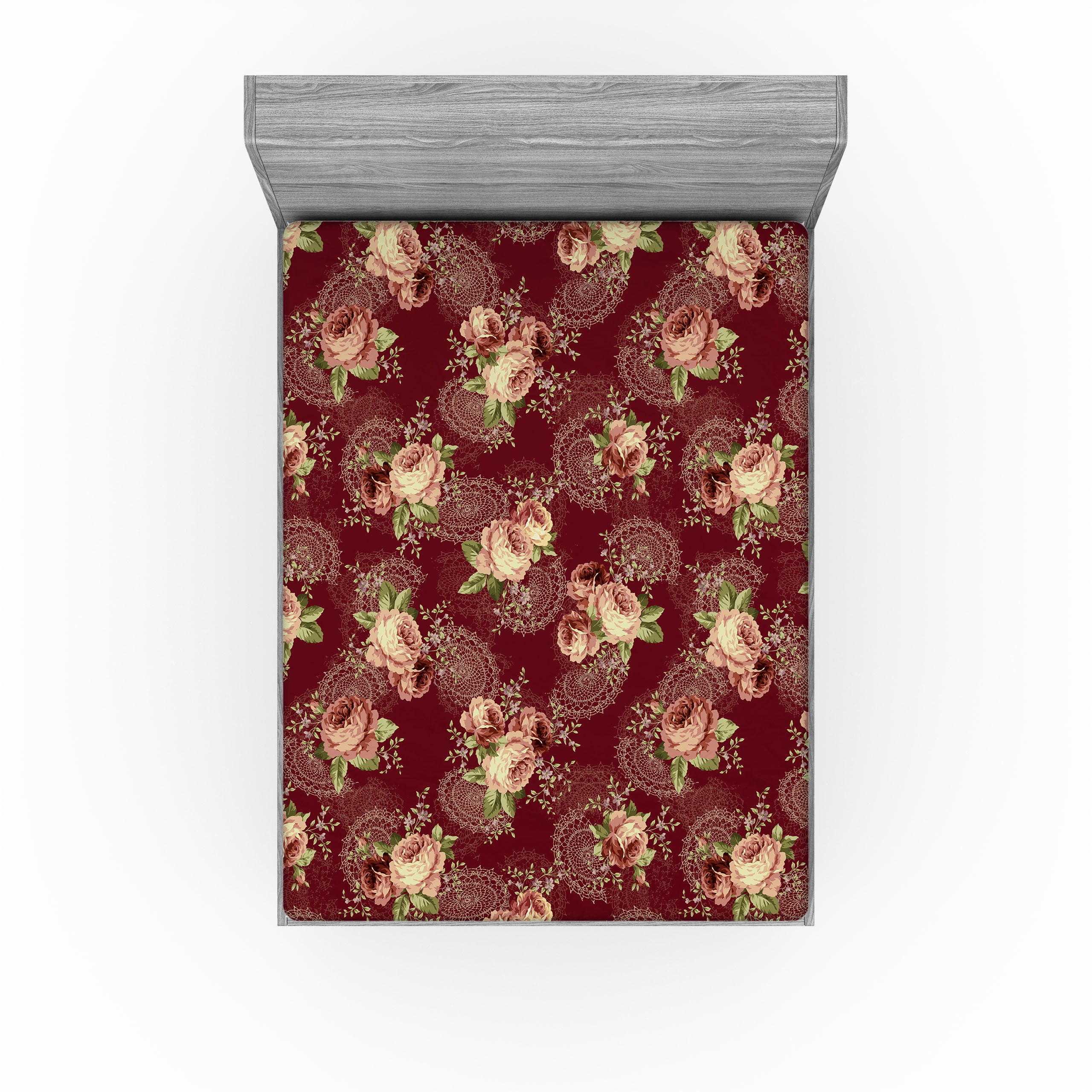 Armv On Roses Ambesonne Vintage Fitted Sheet, Roses Leaves Floral Plot, King Size ...