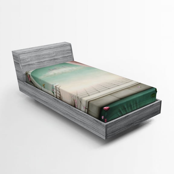 Ambesonne Vintage Fitted Sheet, Royal Balcony Imaginary, Twin Size, Mint Green Rose Coconut