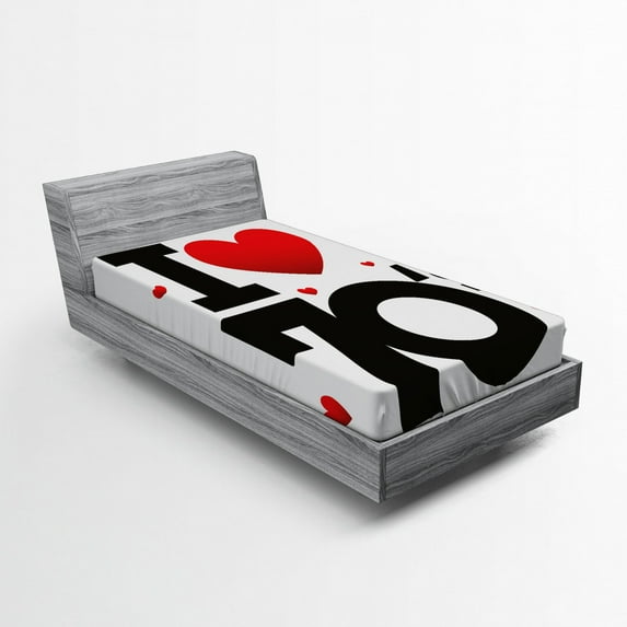 Ambesonne Vintage Fitted Sheet, Seventies Hearts, Twin XL Size, Black Red