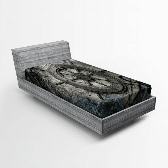 Ambesonne Vintage Fitted Sheet, Steering Wheel Grunge, Twin XL Size, Charcoal