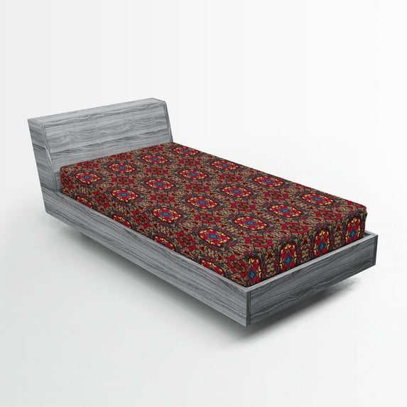Ambesonne Vintage Fitted Sheet, Vivid Oriental East, Twin Size, Multicolor