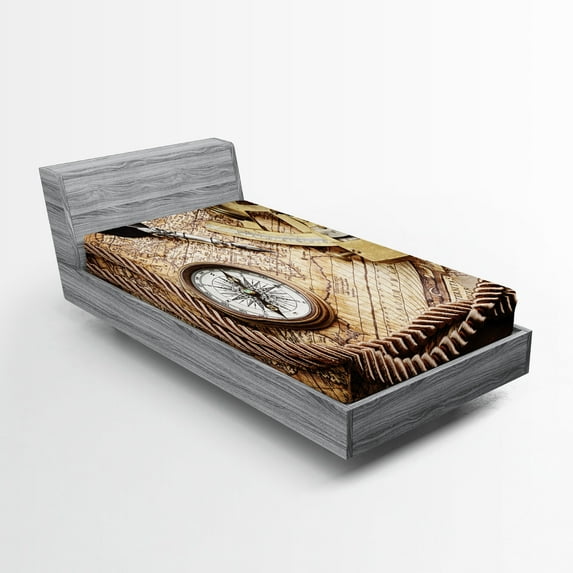 Ambesonne Vintage Fitted Sheet, Voyage Theme Lifestyle, Twin XL Size, Cream