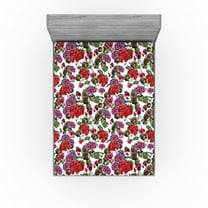Ambesonne Vintage Fitted Sheet, Watercolor Geranium Flowers, California King, Peacock Green Raspberry