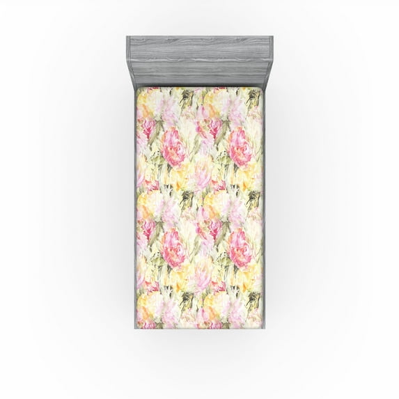 Ambesonne Vintage Fitted Sheet, Watercolor Roses Floral Art, Twin Size, Dark Coral and Pale Ruby