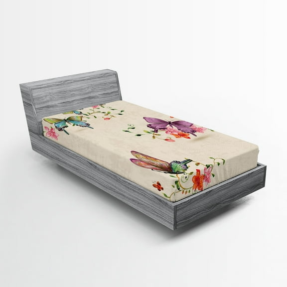 Ambesonne Vintage Fitted Sheet, Wings Moth Transformation, Twin Size, Multicolor