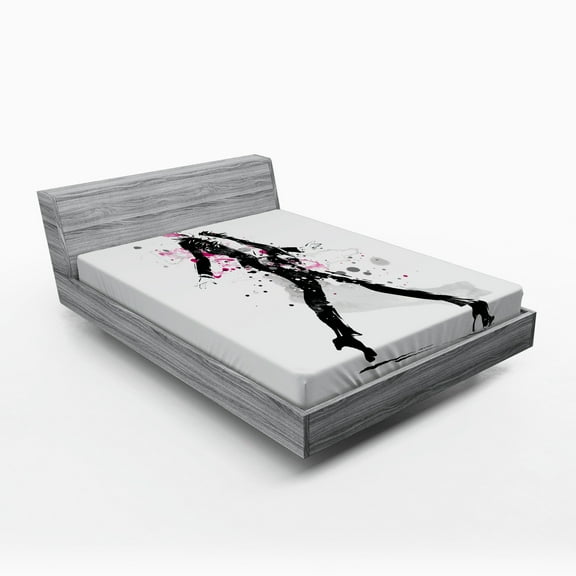 Ambesonne Vintage Fitted Sheet, Woman Catwalk, Full Size, Black and Pink