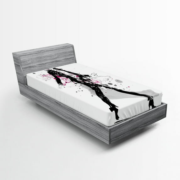 Ambesonne Vintage Fitted Sheet, Woman Catwalk, Twin XL Size, Black and Pink