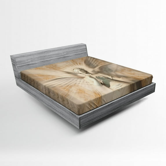 Ambesonne Vintage Fitted Sheet, Woman in Medieval Vintage, Full Size, Yellow and White