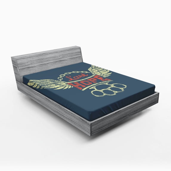 Ambesonne Vintage Fitted Sheet, Words for Bikers, Queen Size, Pale Yellow Slate Blue