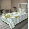 thumbnail image 1 of Ambesonne Vintage Fitted & Top Sheet Set with Sham, Marine Golden Anchor, Pale Blue White, 1 of 4