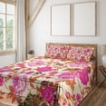thumbnail image 1 of Ambesonne Vintage Fitted & Top Sheet Set with Shams, Roses on Wood Backdrop, Pink Orange, 1 of 4