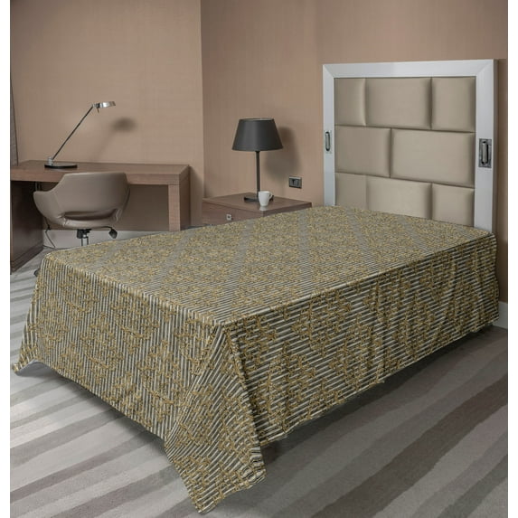 Ambesonne Vintage Flat Bedding Sheet Soft Top Sheet, Flourishing Floral Art Deco, Twin, Mustard and Dark Grey