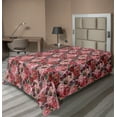 thumbnail image 1 of Ambesonne Vintage Flat Bedding Sheet Soft Top Sheet, Roses Eucalyptus Leaf Plot, Twin XL, Pale Maroon and Dark Tan, 1 of 1