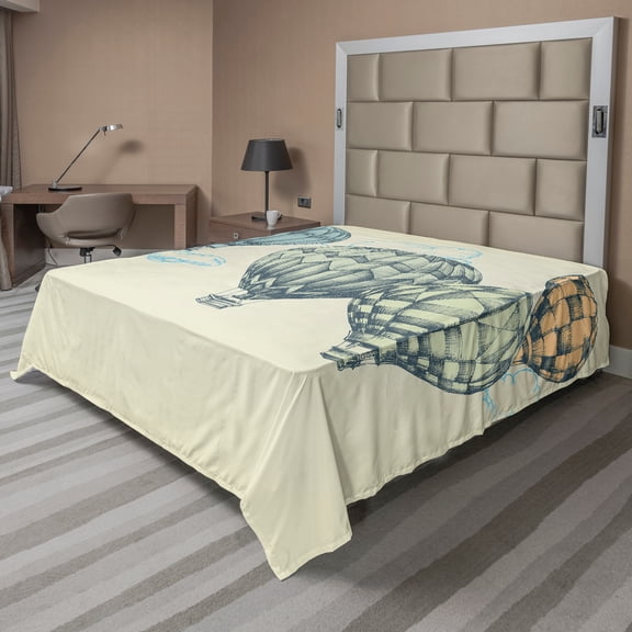 Ambesonne Vintage Flat Sheet, Air Balloons in Sky, Full Size, Green Blue