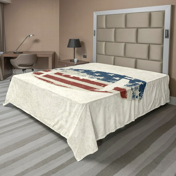 Ambesonne Vintage Flat Sheet, American Flag Football, Full Size, Cream Blue Red