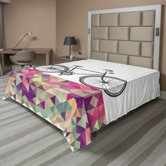 Ambesonne Vintage Flat Sheet, Bike over Color Mosaic, California King, Multicolor