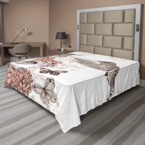 Ambesonne Vintage Flat Sheet, Birds Butterflies Art, Queen Size, Brown Tan