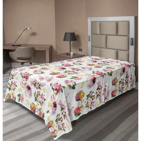 Ambesonne Vintage Flat Sheet, Colorful Retro Teapots, TwinXL Size, Multicolor
