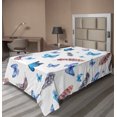 thumbnail image 1 of Ambesonne Vintage Flat Sheet, Feathers and Butterfly, TwinXL Size, Blue White Grey, 1 of 1