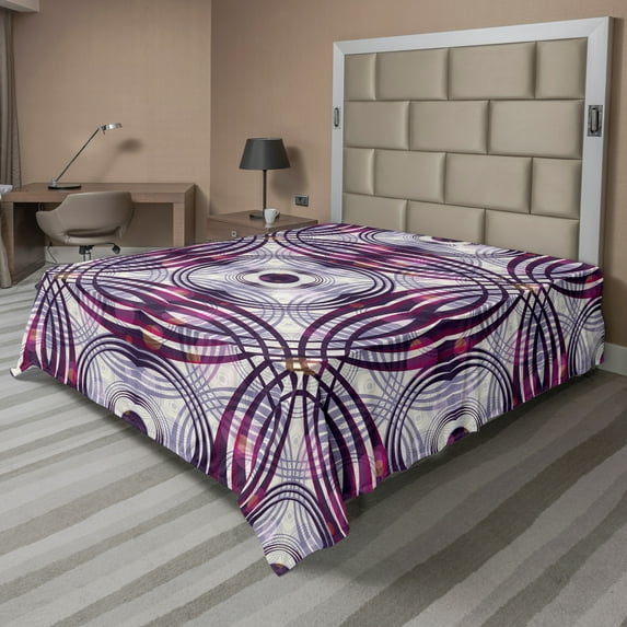 Ambesonne Vintage Flat Sheet, Geometric Stripe Circle, Full Size, Lavender Plum