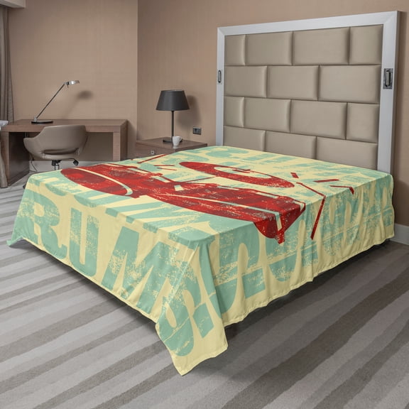 Ambesonne Vintage Flat Sheet, Groovy Rock Music Vibe, King Size, Red Yellow