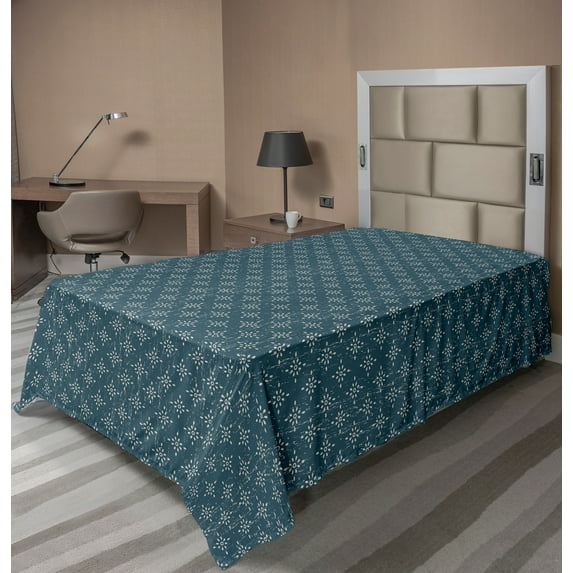 Ambesonne Vintage Flat Sheet, Grunge Simplistic Garden, TwinXL Size, Dark Teal and Eggshell