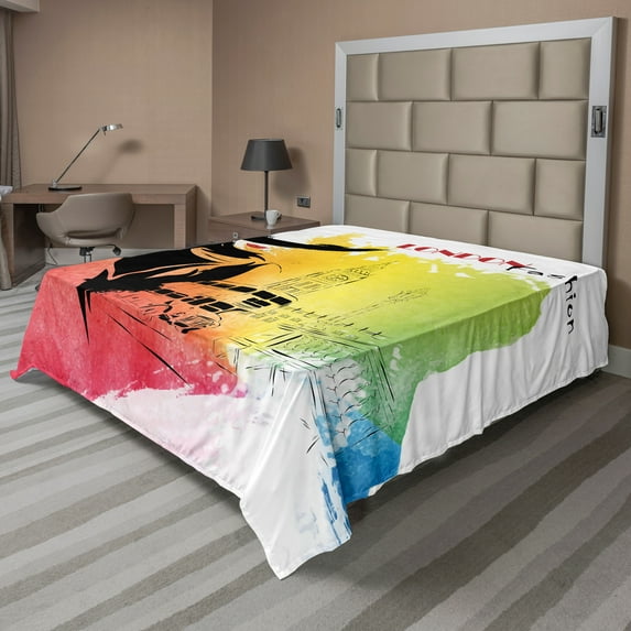 Ambesonne Vintage Flat Sheet, London Fashion Lady, Queen Size, Multicolor