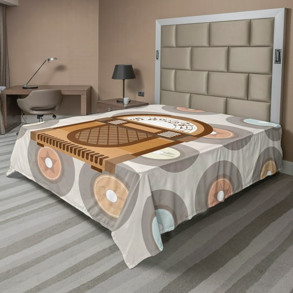 Ambesonne Vintage Flat Sheet, Long Players Pickup, Full Size, Pale Coffee Brown