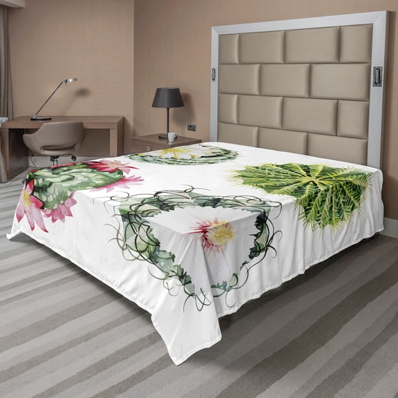 Ambesonne Vintage Flat Sheet, Mexican Retro Funky Cactus, California King, Multicolor