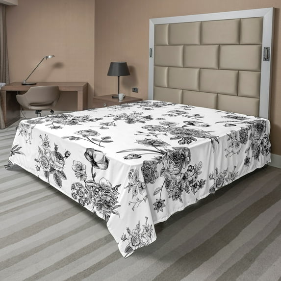 Ambesonne Vintage Flat Sheet, New Modern Art, California King, White and Black