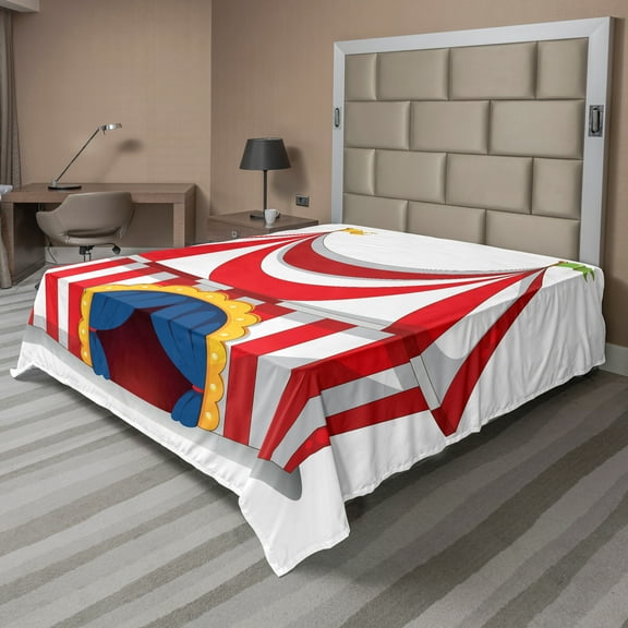 Ambesonne Vintage Flat Sheet, Nostalgic Circus Flag, Queen Size, Red White