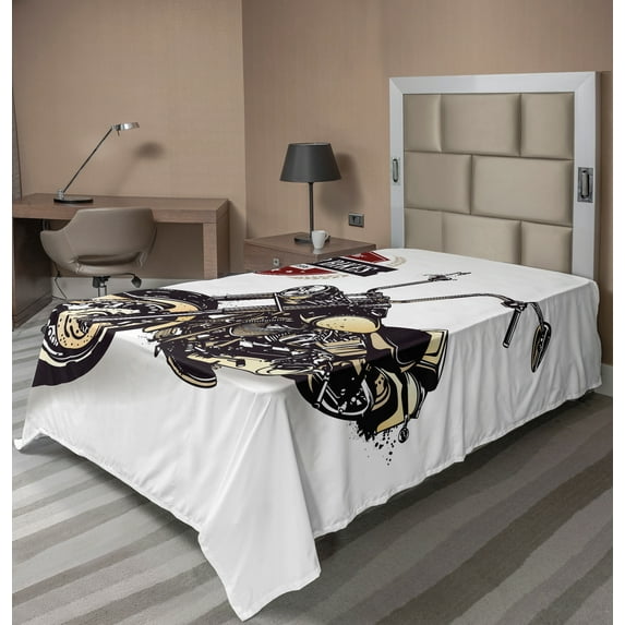 Ambesonne Vintage Flat Sheet, Old Classic Motorcycle, TwinXL Size, Black Beige
