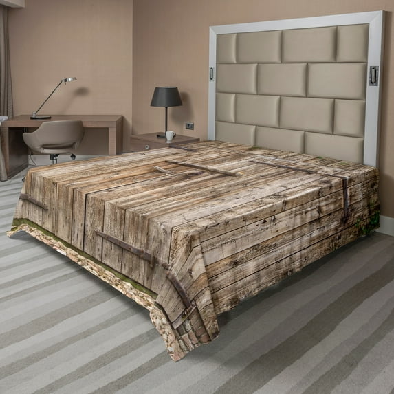 Ambesonne Vintage Flat Sheet, Old Oak Steel Door, Queen Size, Tortilla