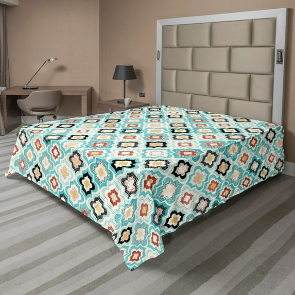 Ambesonne Vintage Flat Sheet, Ottoman Heraldic Style, Full Size, Aqua