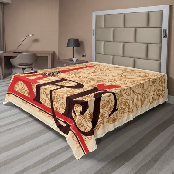 Ambesonne Vintage Flat Sheet, Paris Eiffel Tower View, Queen Size, Red Brown Ecru