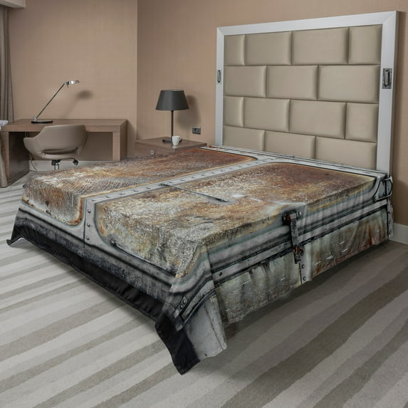 Ambesonne Vintage Flat Sheet, Power Locomotive Train, King Size, Grey Brown