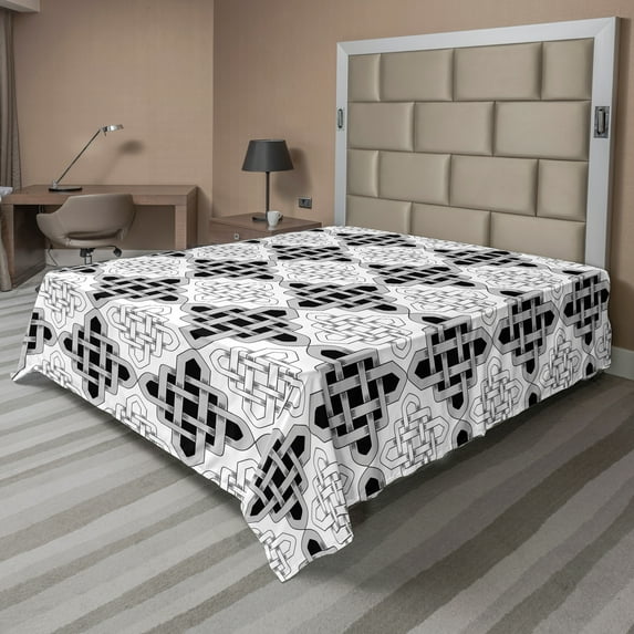 Ambesonne Vintage Flat Sheet, Scandinavian Celtic, Queen Size, Grey White