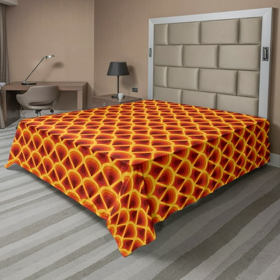 Ambesonne Vintage Flat Sheet, Symmetrical Drop Shapes, Full Size, Dark Orange Maroon