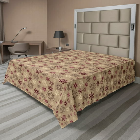 Ambesonne Vintage Flat Sheet, Traditional Floral Shapes, California King, Dark Sand Brown Maroon
