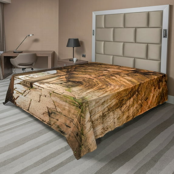 Ambesonne Vintage Flat Sheet, Wall, Full Size, Beige