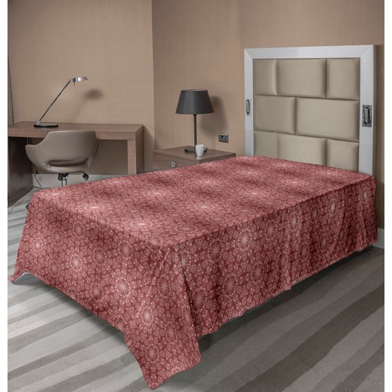 Ambesonne Vintage Flat Sheet, Warm Toned Vintage Pattern, TwinXL Size, Pale Maroon Pale Salmon