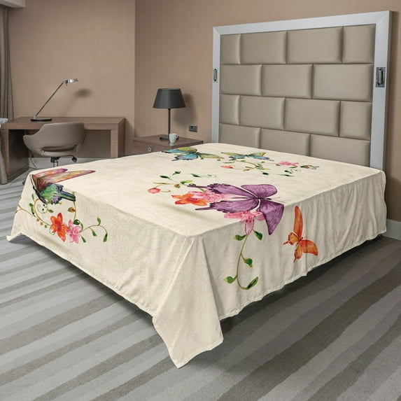 Ambesonne Vintage Flat Sheet, Wings Moth Transformation, California King, Multicolor