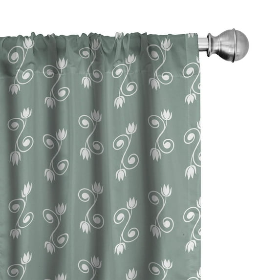 Ambesonne Vintage Floral 4-Panel Curtains, Tulips Feminine, 56"x84", Pale Sage Green White