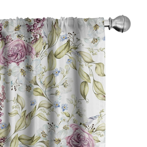 Ambesonne Vintage Floral Curtains, Cherry Rose Print, Pair of 28"x63", Pale Fuchsia Pale Green